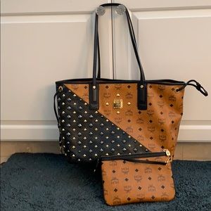 MCM Large Bi-Color Studded Tote & detachable pouch